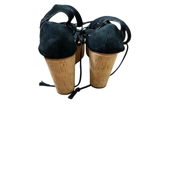 Frye Black Strappy Platform Cork Wedge Sz 8 - Picture 3 of 4